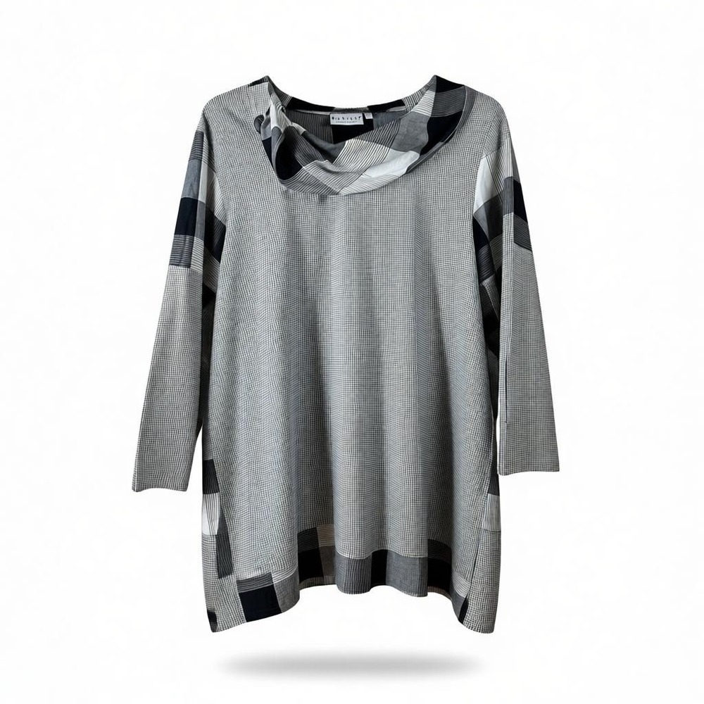 Habitat Plaid Cowl Neck Tunic Top Women‎ L Long Sleeve Casual Chic